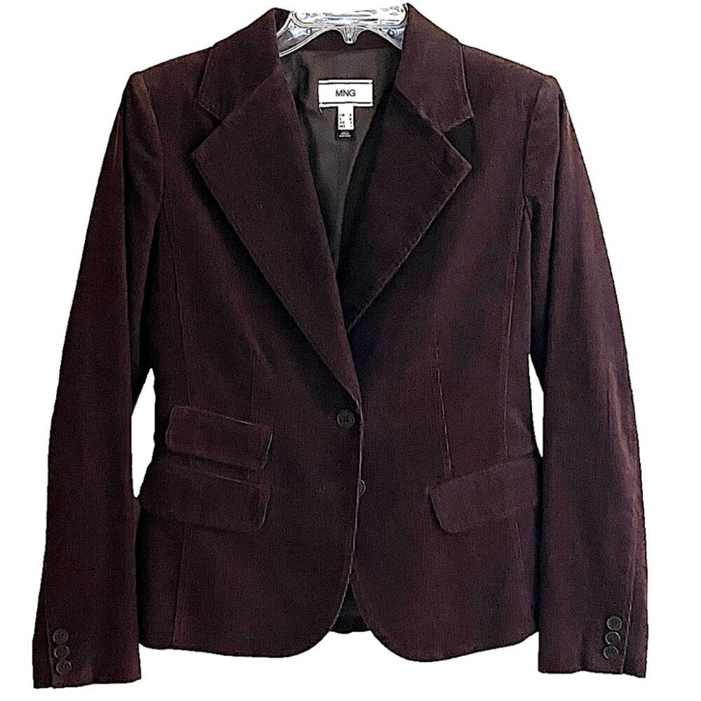 NWOT MNG Dark Brown Fine Wale Cotton Corduroy Blazer Size 4